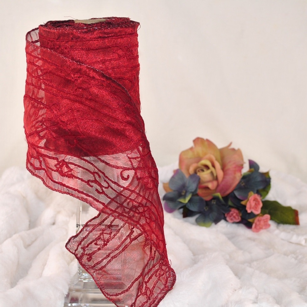Red sheer with embroidered design